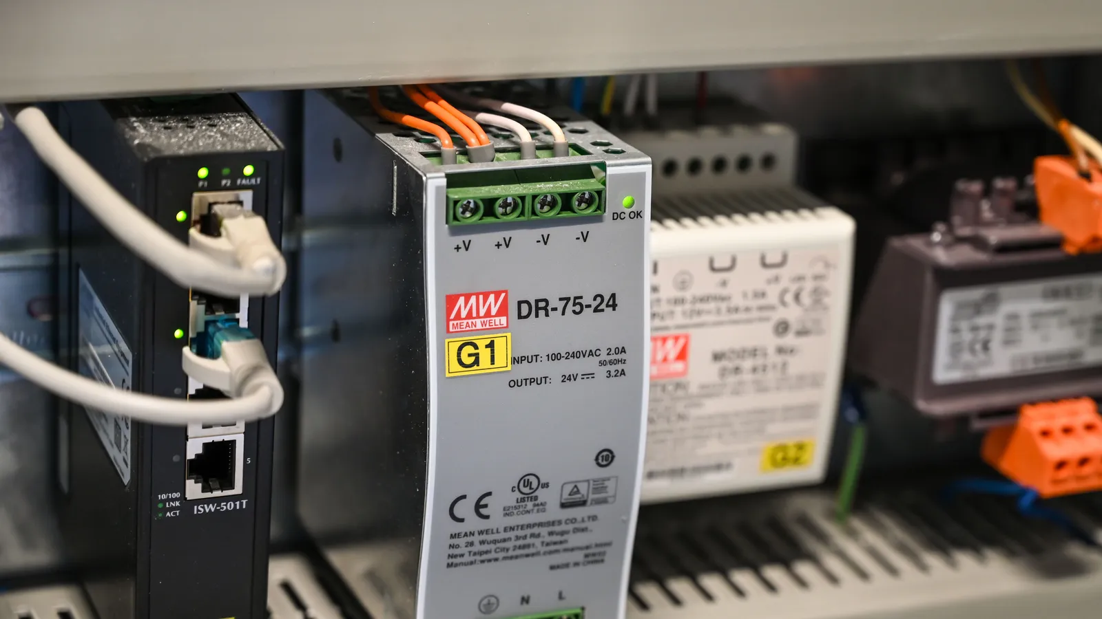 DIN rail power supply in a control cabinet